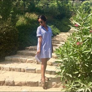 ZARA Spain Blue and White Striped Dress